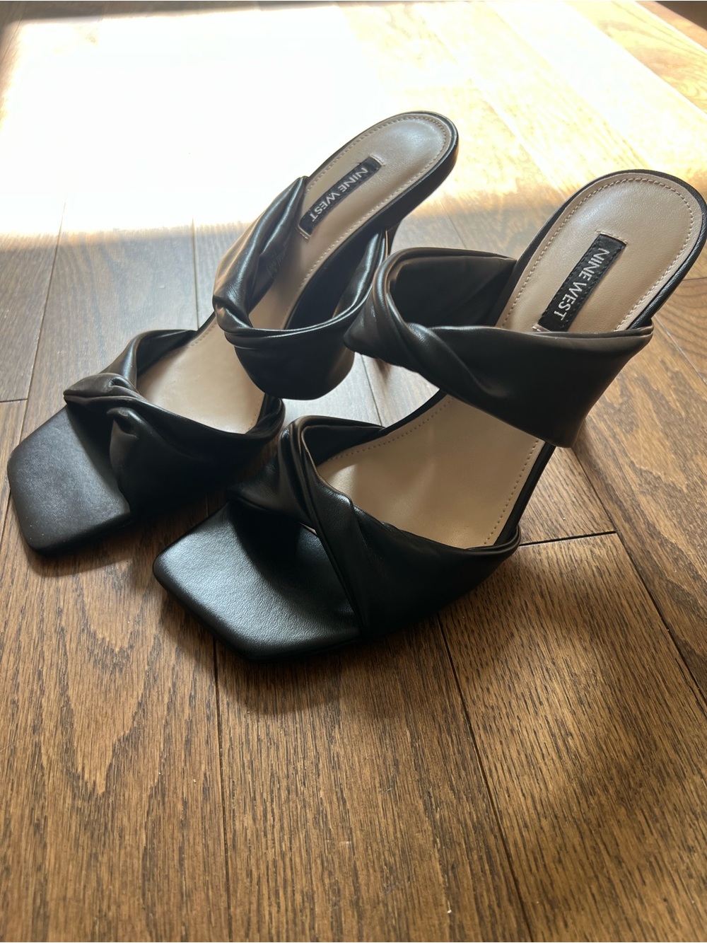 Nine West Black Knotted Double-Strap Heeled Sandals